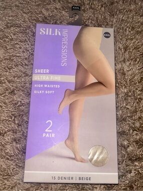 Impressions Sheer Ultra Fine High-Waisted Tights - Beige (2 Pair)